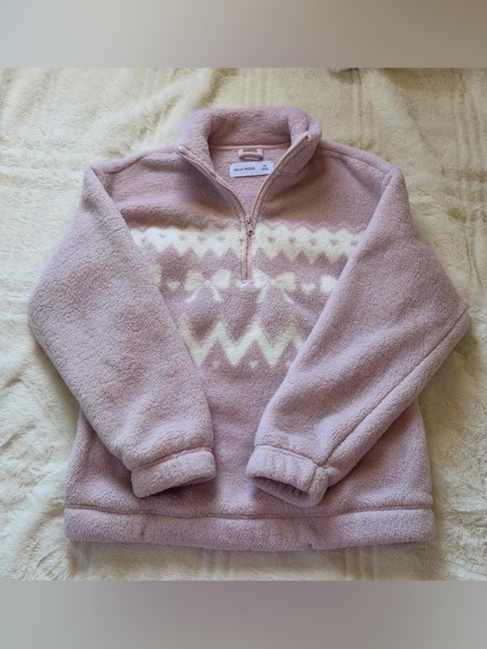 hollister gilly hicks pink with snowflakes sherpa quarter zip sweatshirt
